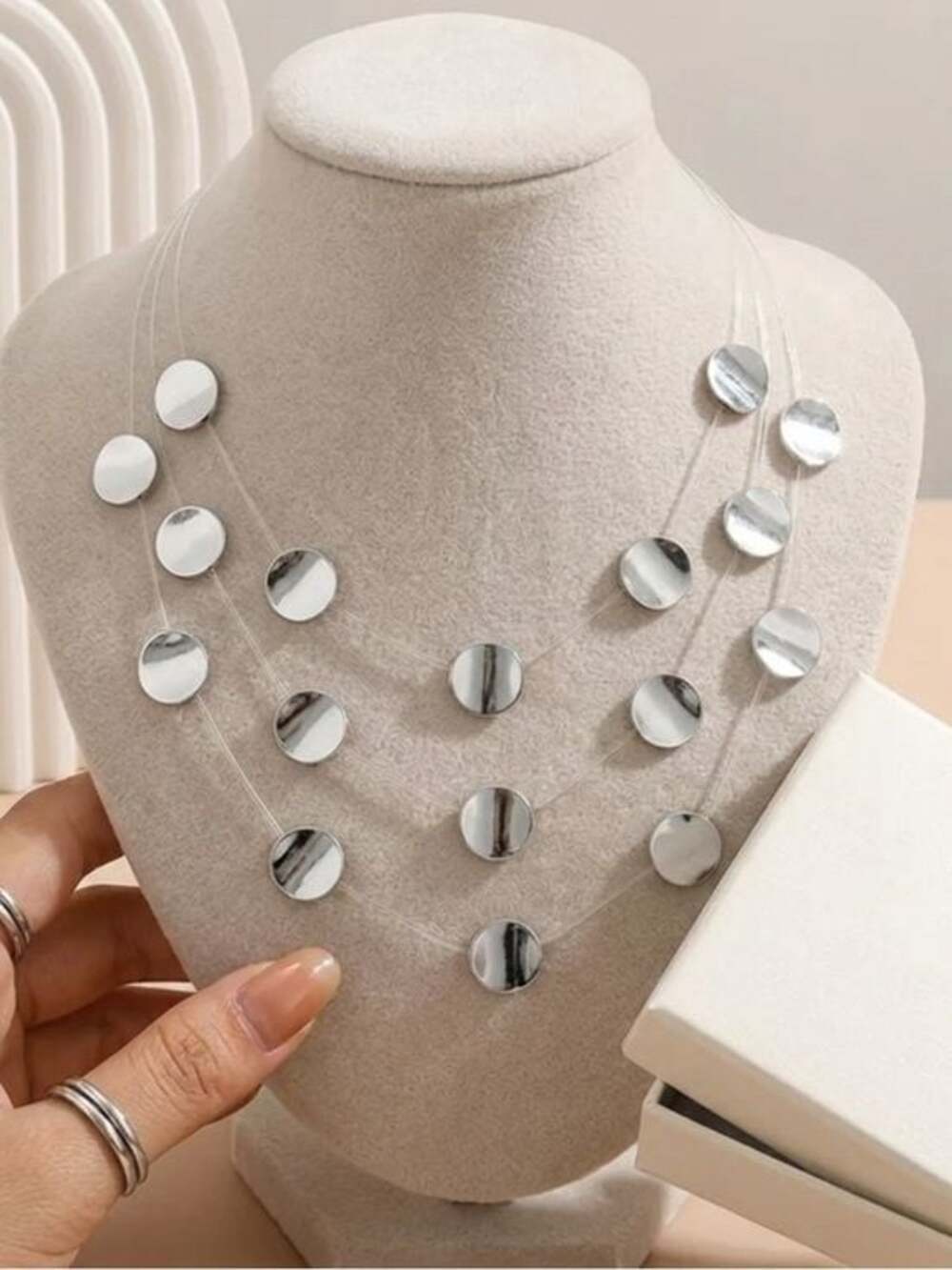 Layered Silver Disc Necklace - Women Jewelry